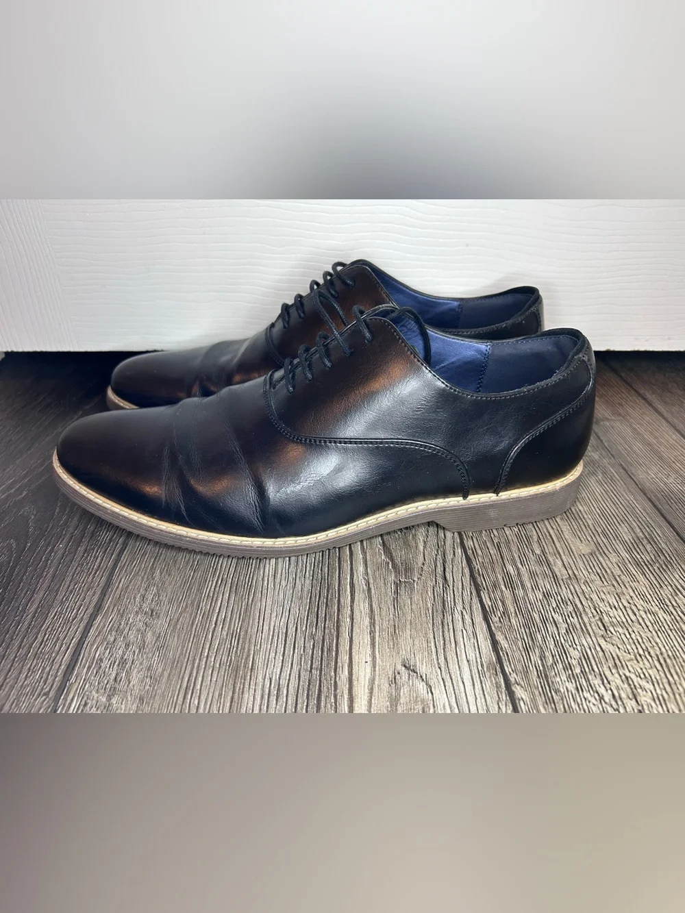 Steve Madden Black Cap Toe Oxford Leather Dress Shoes Men’s Size 10